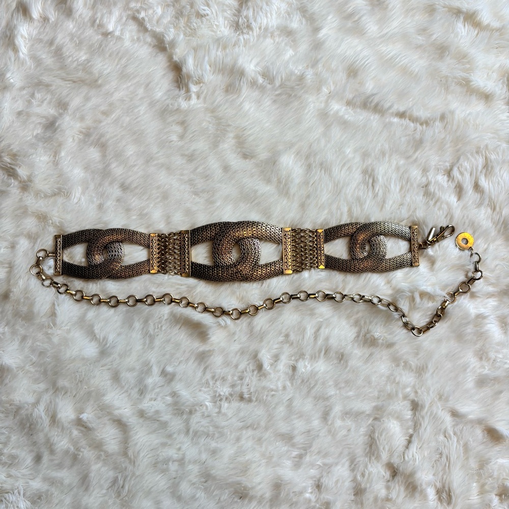 Chico's Gold Tone Metal Mesh Chain Link Adjustable Belt 42" Long